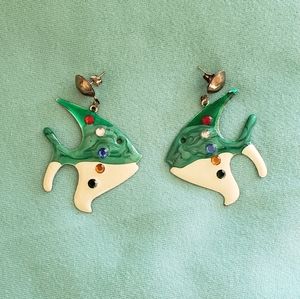 Vintage Metal Enamel Multi-Colored Fish Earrings